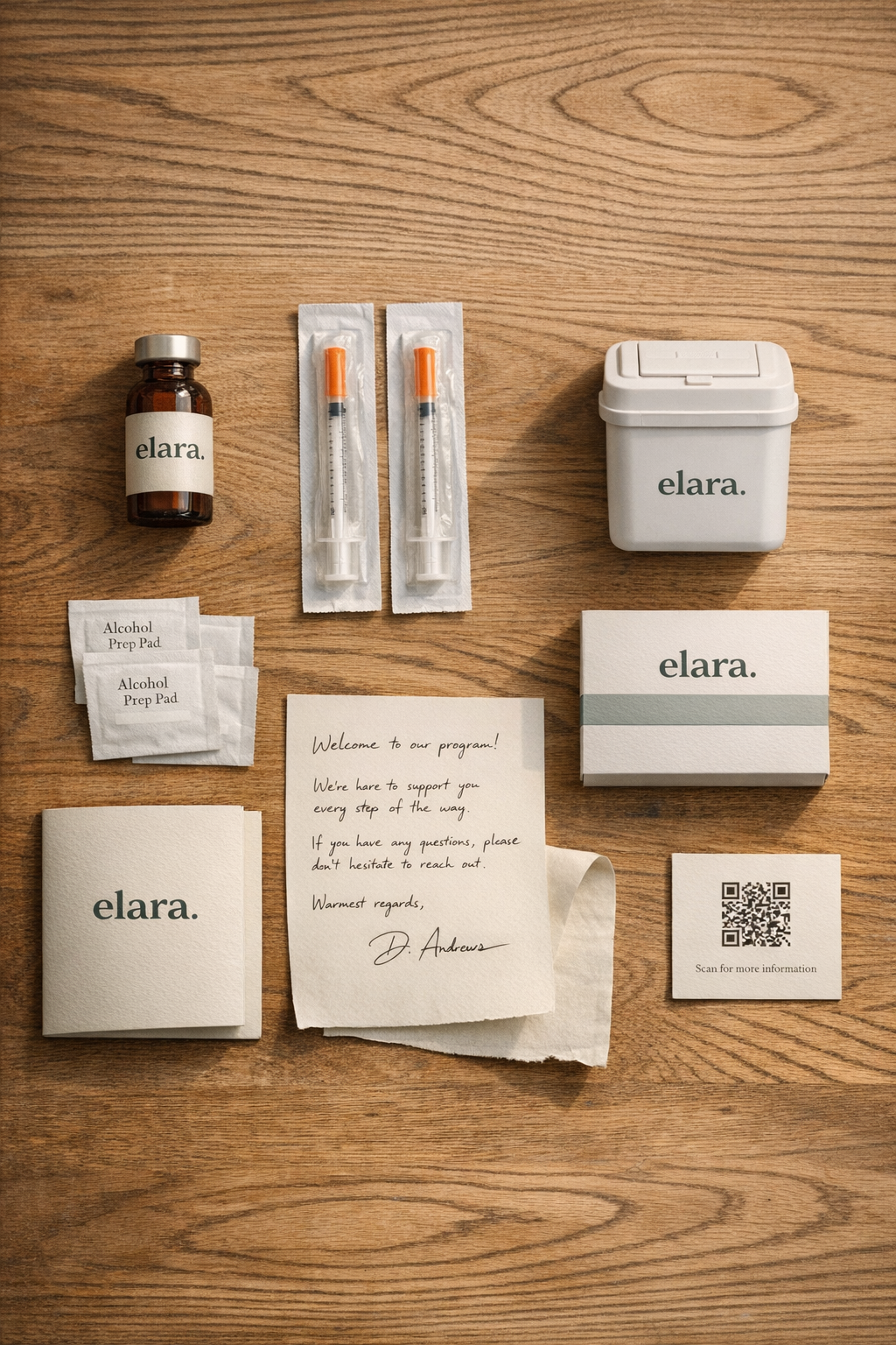 Elara welcome kit flat-lay