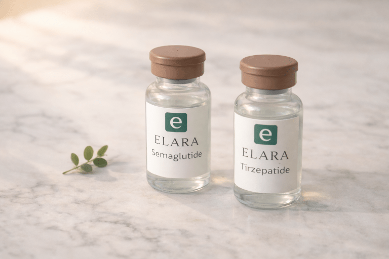 Compounded semaglutide and tirzepatide vials side by side for GLP-1 weight loss comparison